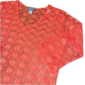 Portocruz Coral 3/4 Sleeve Lace Crochet Swim Suit Beach Cover Up Dress Women's L